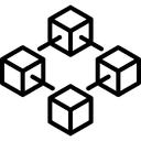 A graphic representing a secure blockchain network and distributed ledger technology.